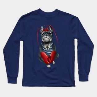 Bully French Bulldog sailor in a vest. Dog pirate with lobster claws. Long Sleeve T-Shirt